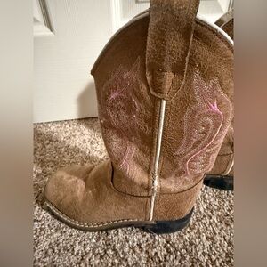 Ariat Style Girls Cowboy Boots Size 10 Brown Leather Pink Stitch Western
